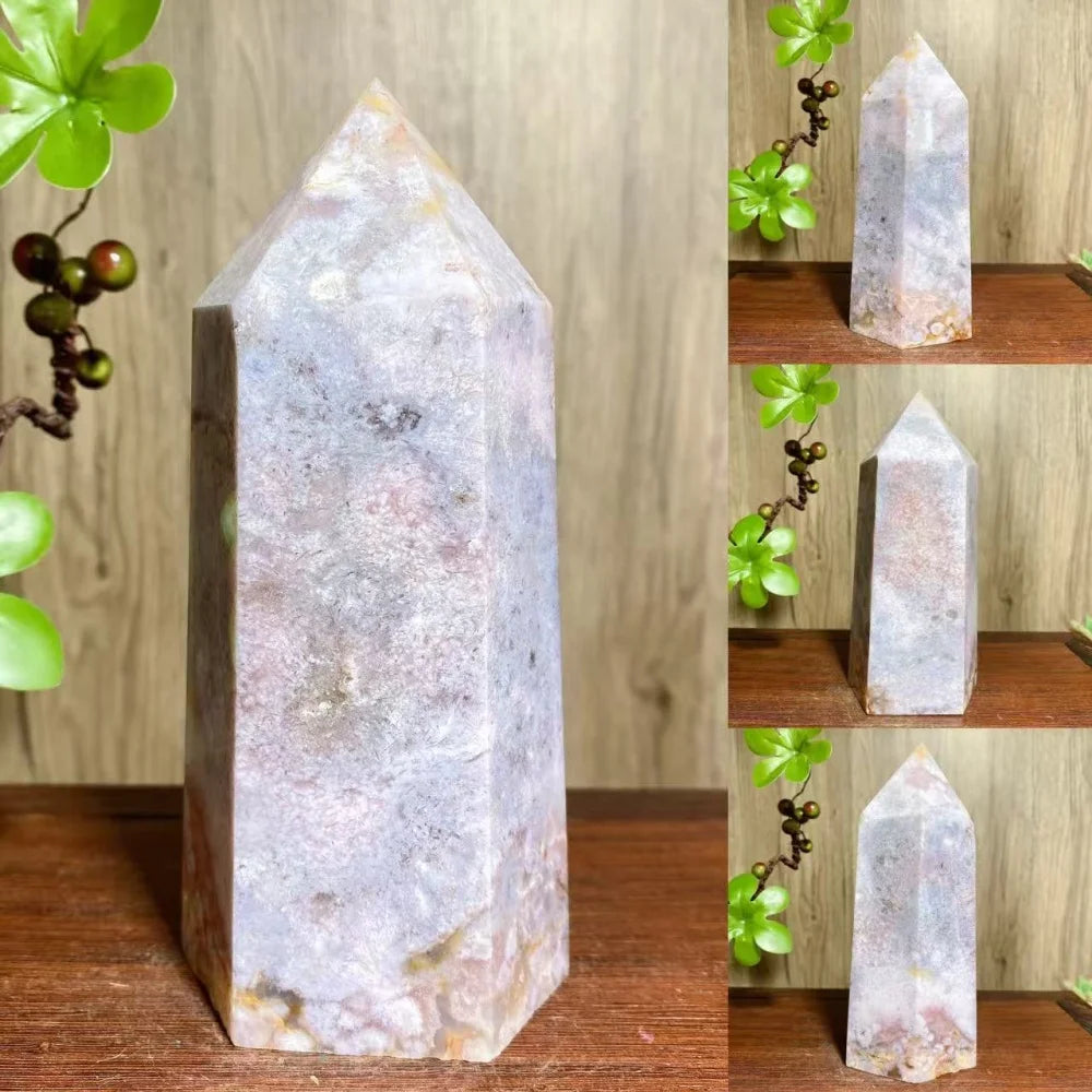 Pink Flower Agate Crystal Druzy Geode Tower