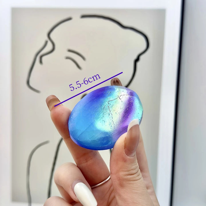 Aura Selenite Crystal Palm Stone Iridescent Rainbow
