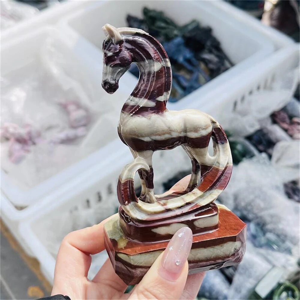Zebra Stone Crystal Carved Horse Collector Sculpture