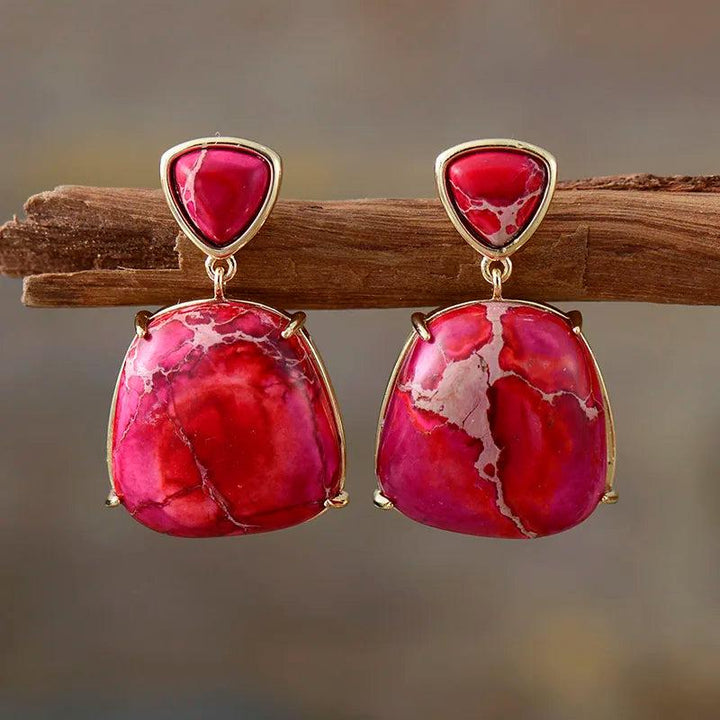 Sea Sediment Jasper Natural Stone Stud Earrings for Women, featuring vibrant rose-colored imperial jasper for grounding and peace.