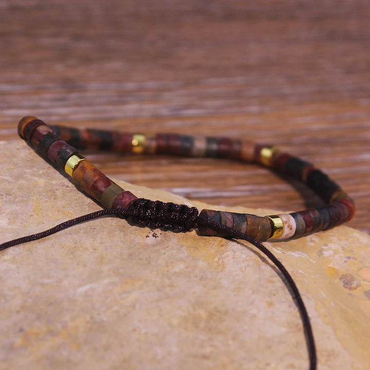 Picasso Jasper Crystal Beaded Adjustable Woven Bracelet