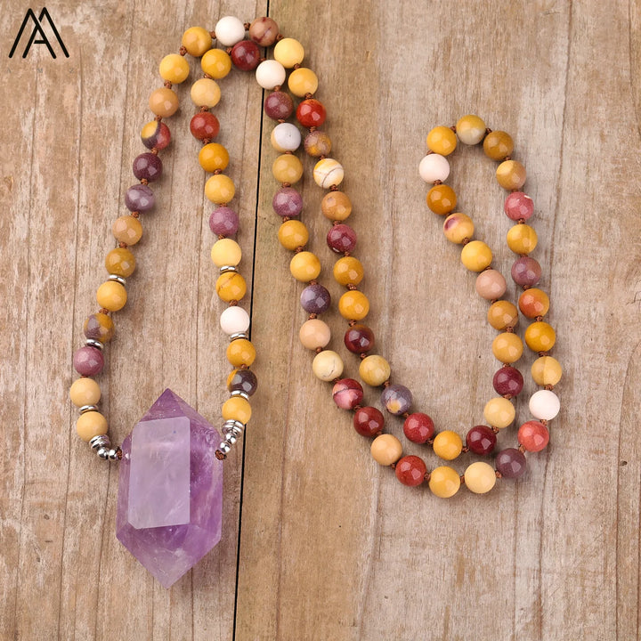 Crystal Quartz, Citrine or Amethyst 108 Mala Bead Pendant Necklace
