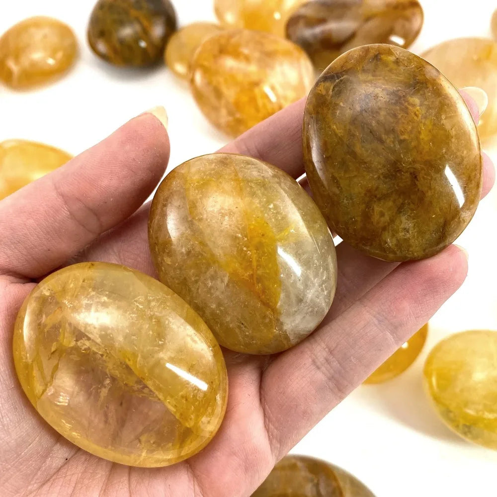 Golden Healer Quartz Crystal Polished Palm Stone