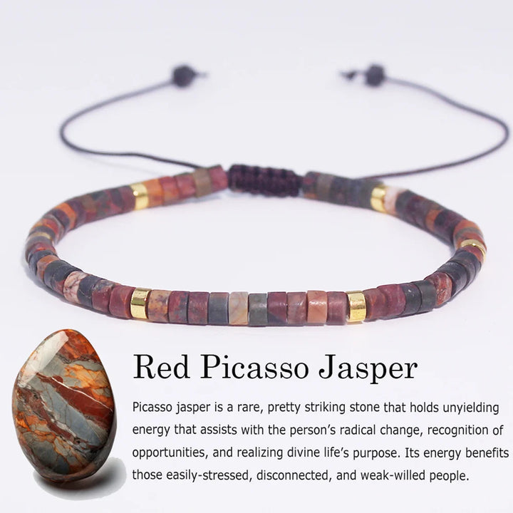 Picasso Jasper Crystal Beaded Adjustable Woven Bracelet