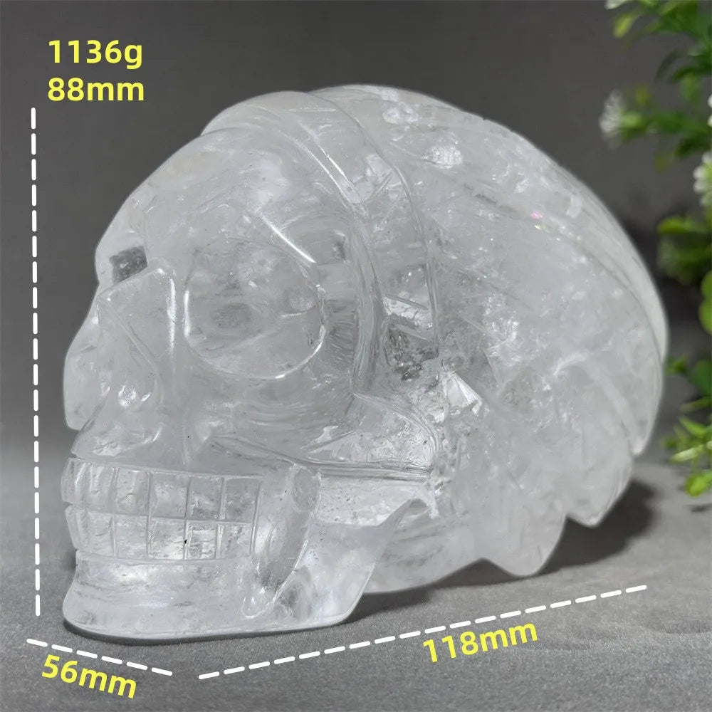 Clear Quartz Crystal Hand-Carved Skull