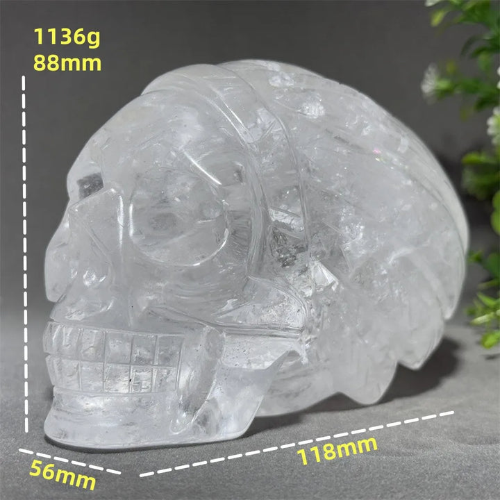 Clear Quartz Crystal Hand-Carved Skull