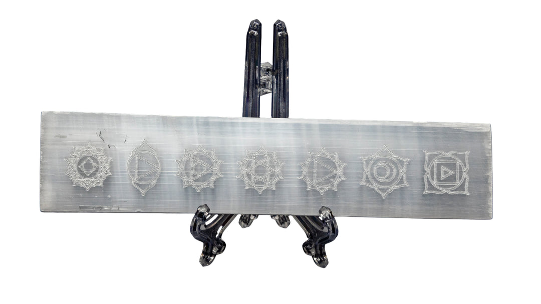 Selenite 7 Chakra Symbol Charging Plate-Sticks-Crystal Destiny-Selenite-7.5" x 1.75"-Crystal Destiny