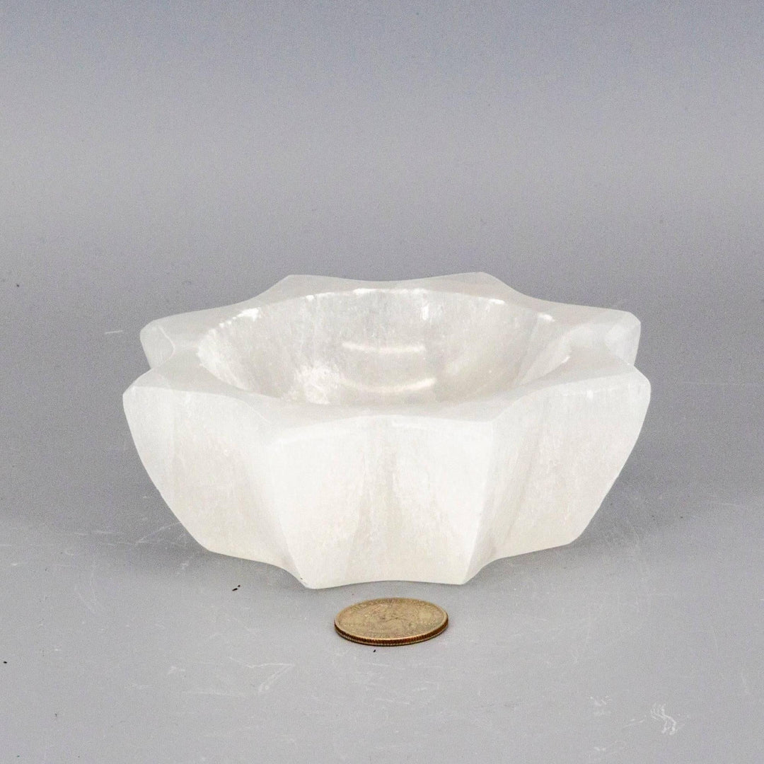 Selenite Rare 8 Point Star Bowl: White translucent crystal bowl, perfect for clearing and recharging.