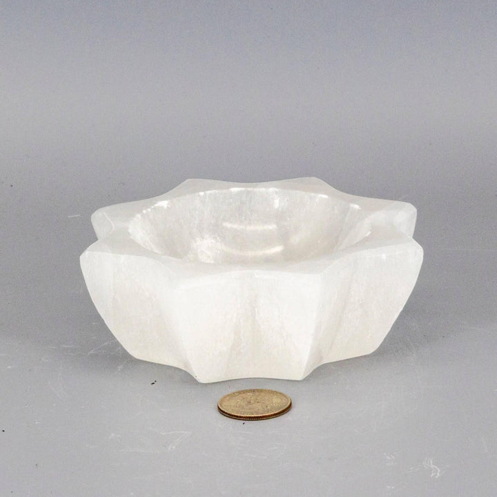Selenite Rare 8 Point Star Bowl: White translucent crystal bowl, perfect for clearing and recharging.