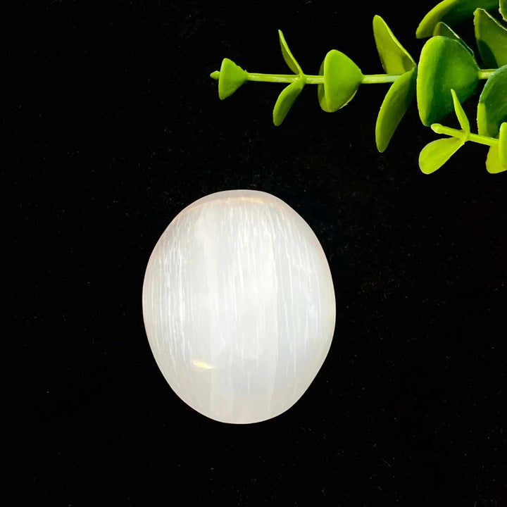 Polished natural white selenite palm stone for healing, perfect as a decorative crystal ornament or thoughtful gift.