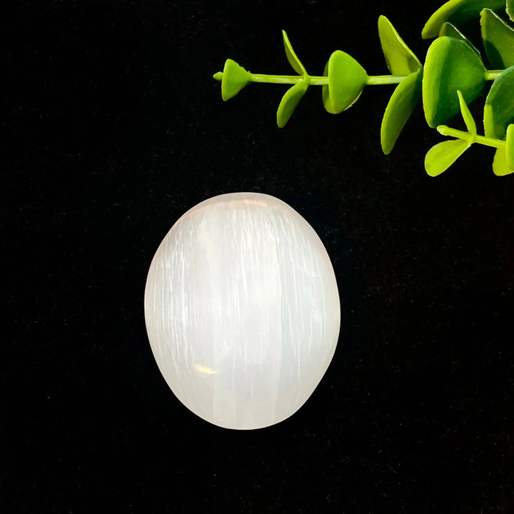 Polished natural white selenite palm stone for healing, perfect as a decorative crystal ornament or thoughtful gift.