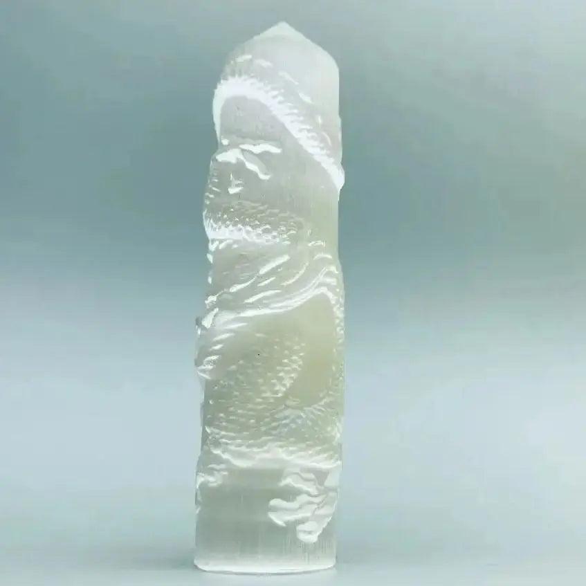 Selenite Crystal Carved Tower | Dragon and Phoenix Wand