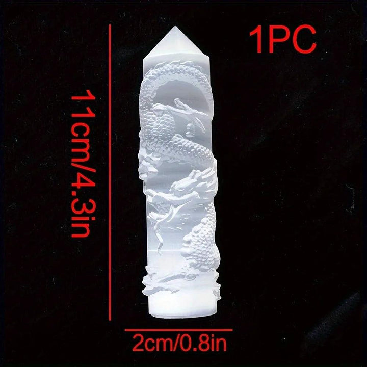 Selenite Crystal Carved Tower | Dragon and Phoenix Wand