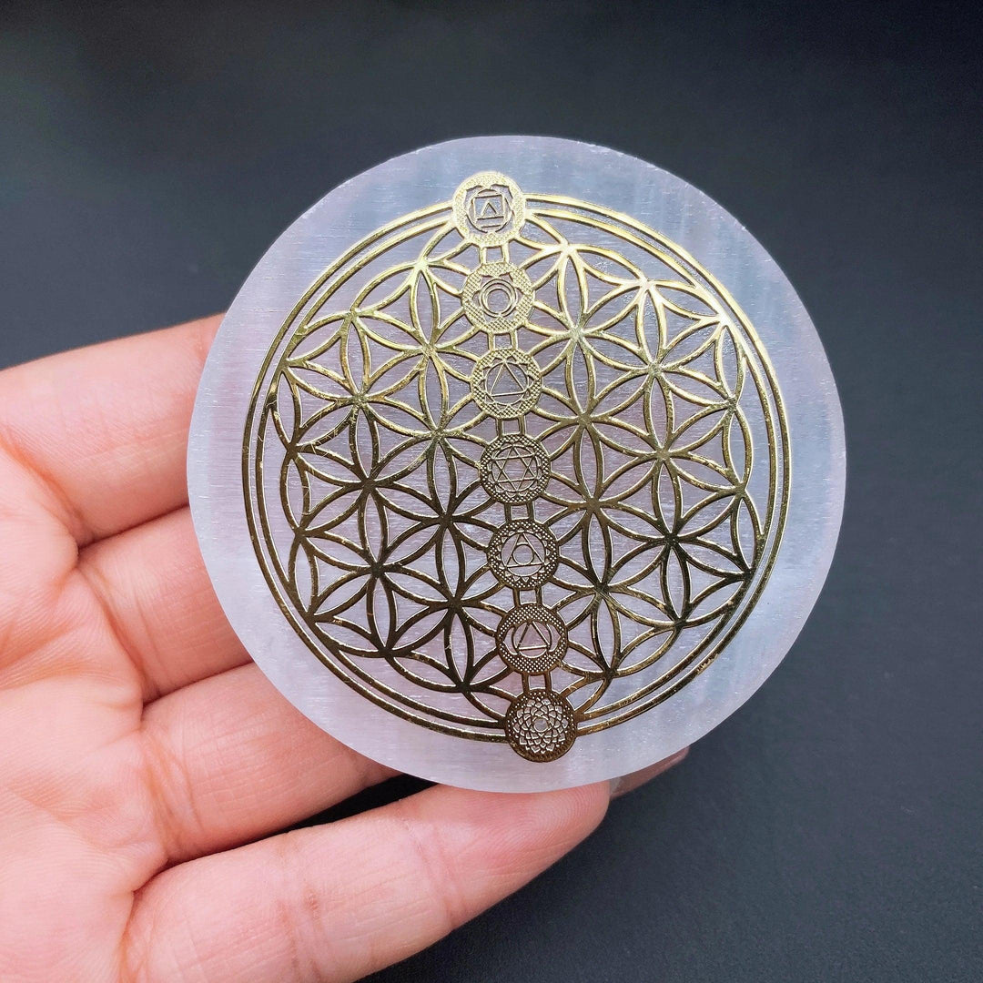 Selenite Crystal Charging Plate Engraved