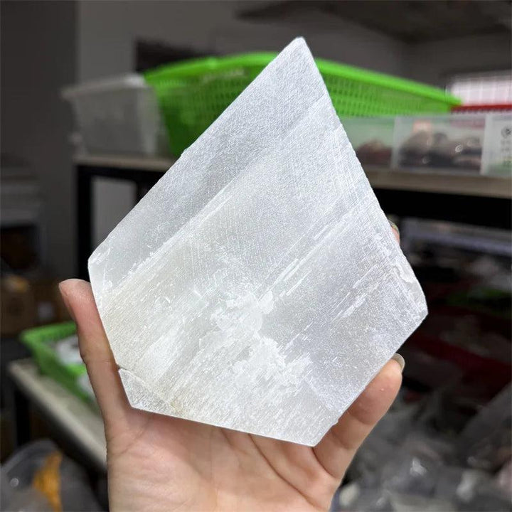 Luminous white Selenite Crystal Flat Slab Charging Plate for cleansing and high-vibration energy.