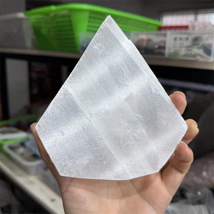 Luminous Selenite Crystal Flat Slab Charging Plate, a pure white, high-vibration cleansing stone.