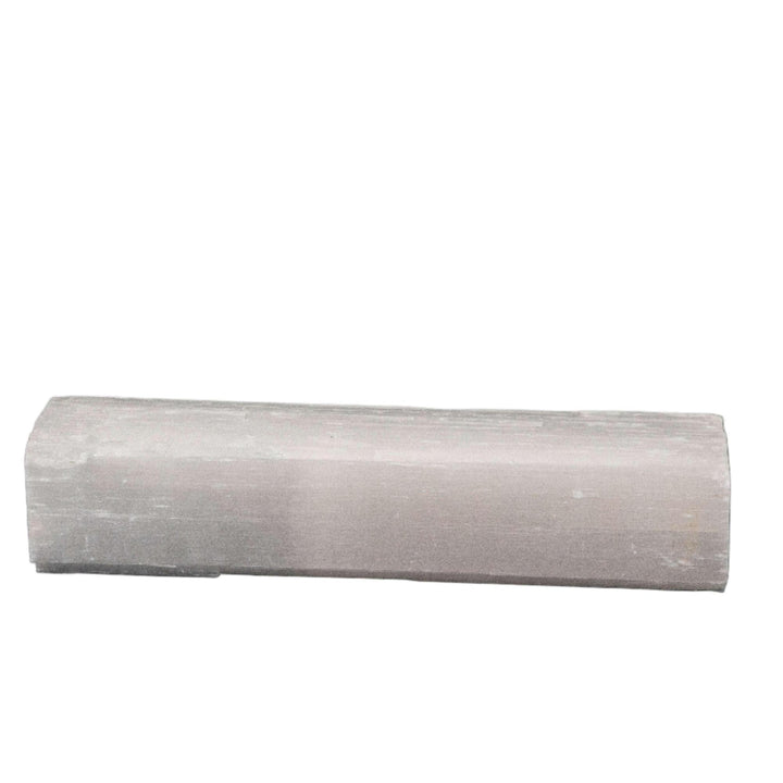 Silky, striated Selenite Squared Log with a pearlescent sheen, purifying energy for modern interiors or crystal altars.