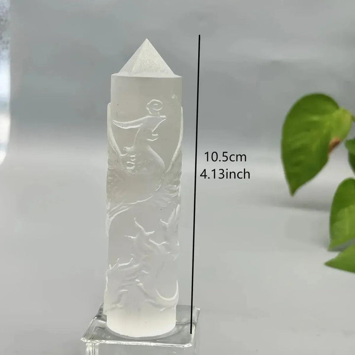 Selenite Dragon & Phoenix Tower | Hand Carved