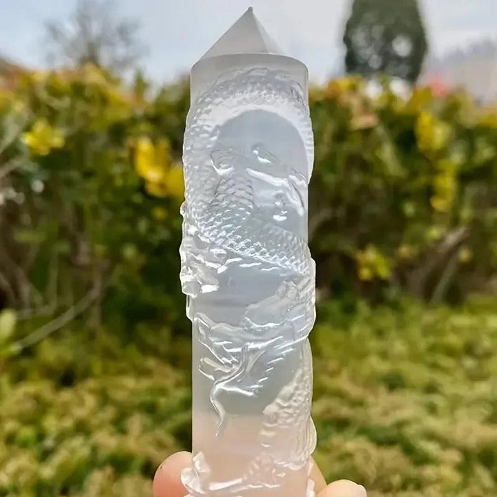 Selenite Dragon & Phoenix Tower | Hand Carved