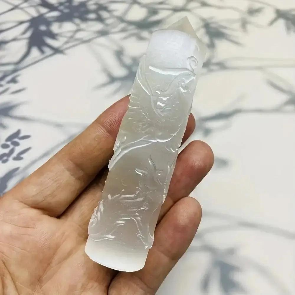 Selenite Dragon & Phoenix Tower | Hand Carved
