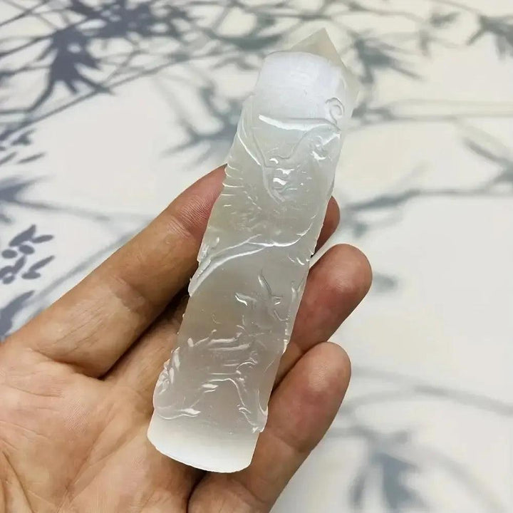 Selenite Dragon & Phoenix Tower | Hand Carved