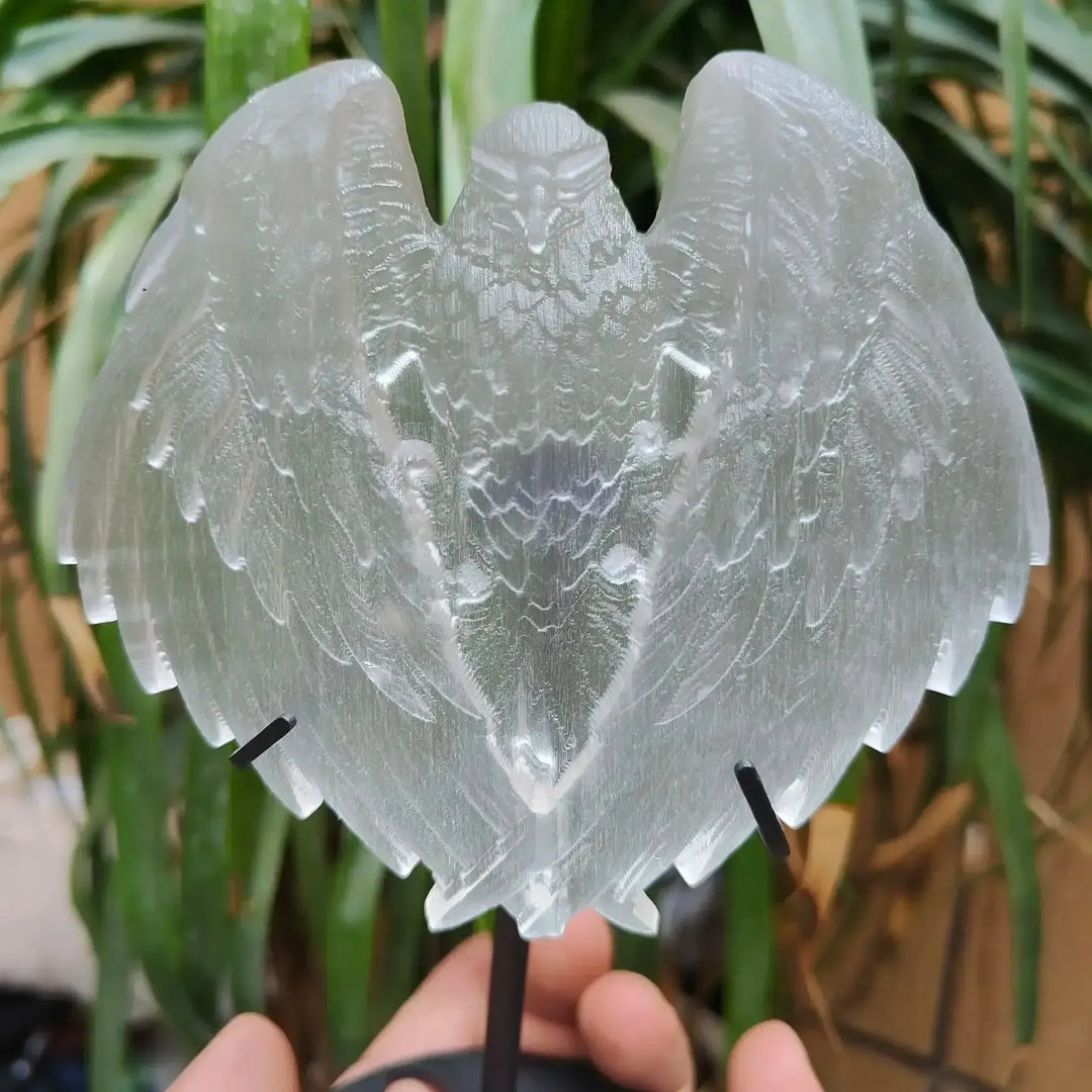 Selenite Eagle Carving | Hand Carved Crystal Bird Figurine-Carvings-Ali-Selenite Eagle-120mm-Crystal Destiny
