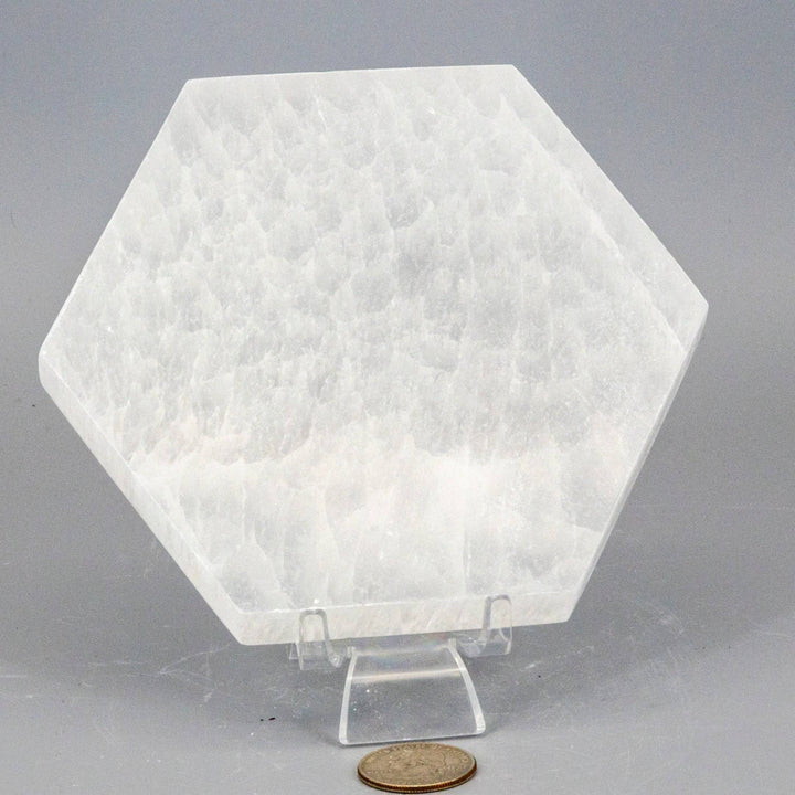Selenite Hexagonal Charging Plate-Slabs-Crystal Destiny-Selenite-548g - 5.50"L x 5.50"W x .75"h-Crystal Destiny