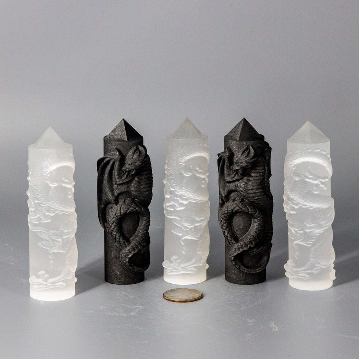 Selenite Shungite CNC Carved Dragon Towers-Towers-Crystal Destiny-Shungite-4.00" T x 1.25"W-Crystal Destiny