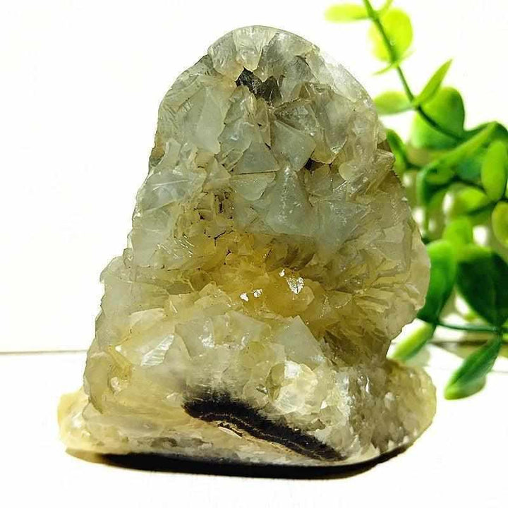 Polished Septarian freeform featuring yellow calcite and brown aragonite veins for grounding and root chakra healing.