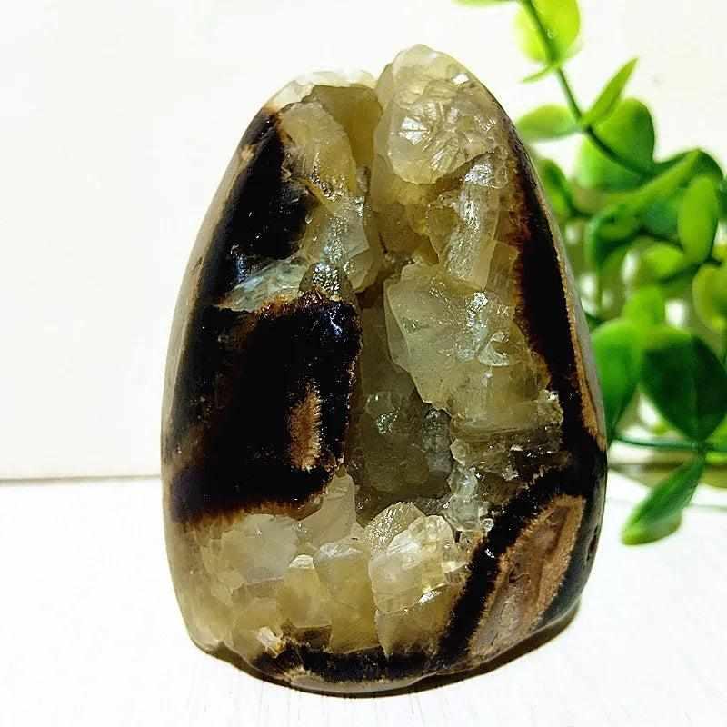 Polished Septarian freeform with yellow calcite and brown aragonite veins, perfect for root chakra grounding and stability.