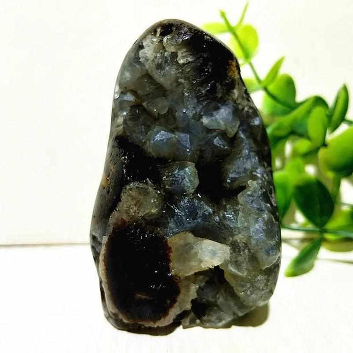 Polished Septarian freeform with gray stone and yellow calcite veins for grounding, 52-80mm dragon stone crystal decor.