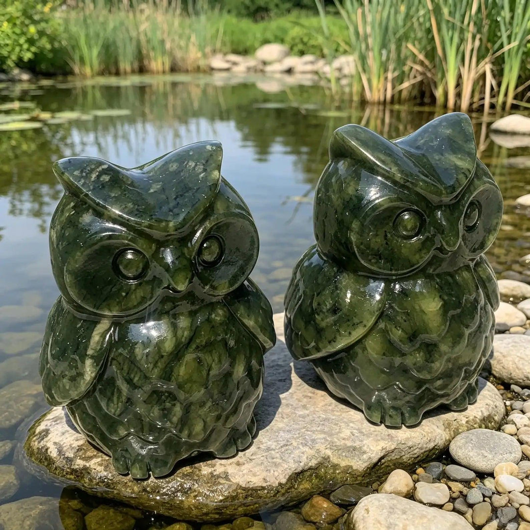 Serpentine Crystal Carved Owl Figurine