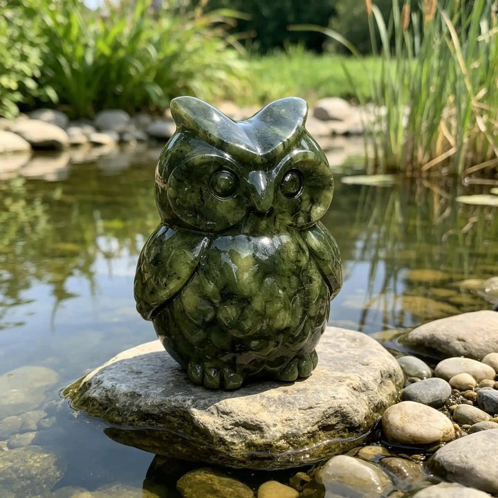 Serpentine Crystal Carved Owl Figurine