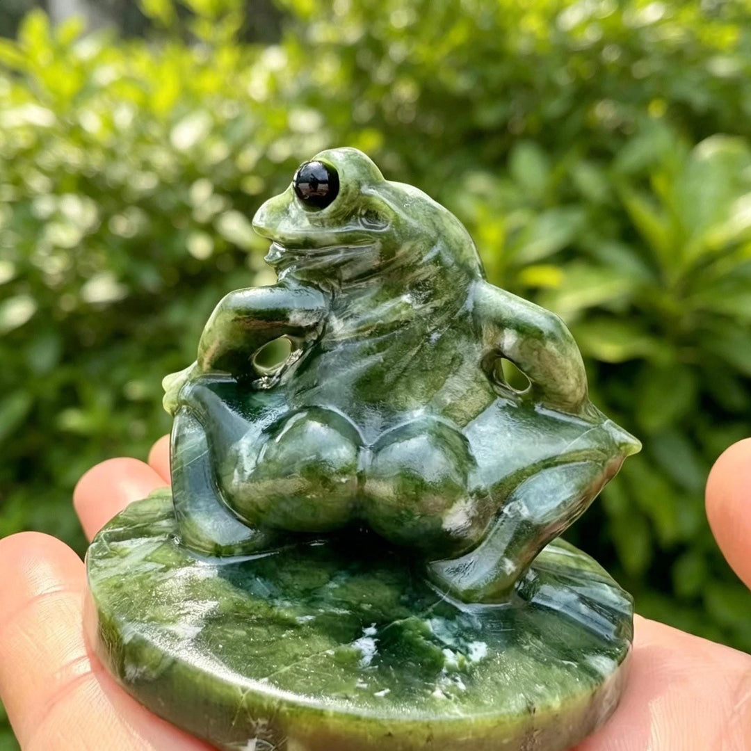 Serpentine Frog Statue Hand-Carved Crystal Figurine
