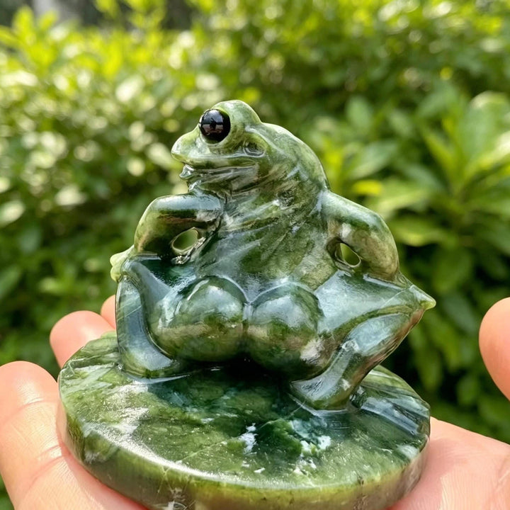 Serpentine Frog Statue Hand-Carved Crystal Figurine