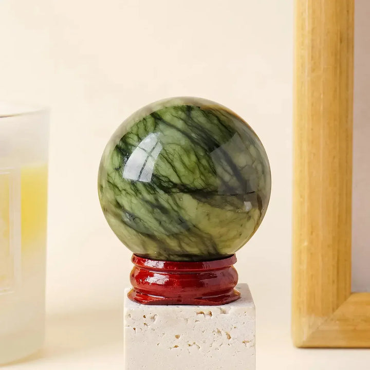 Serpentine "Green Jade" Sphere-Spheres-Ali-Serpentine-40-50mm-Crystal Destiny
