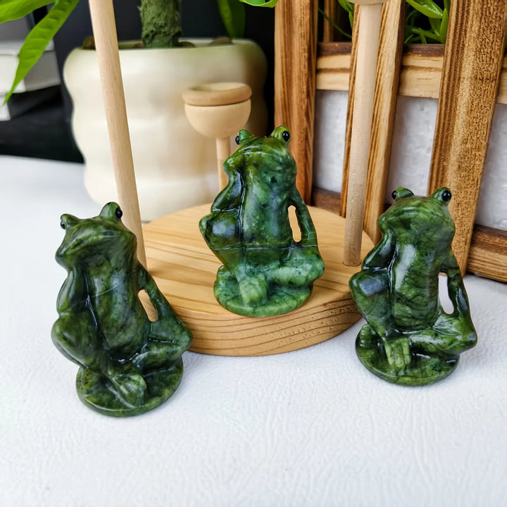 Serpentine Thinking Frog Carving Hand-Carved Crystal