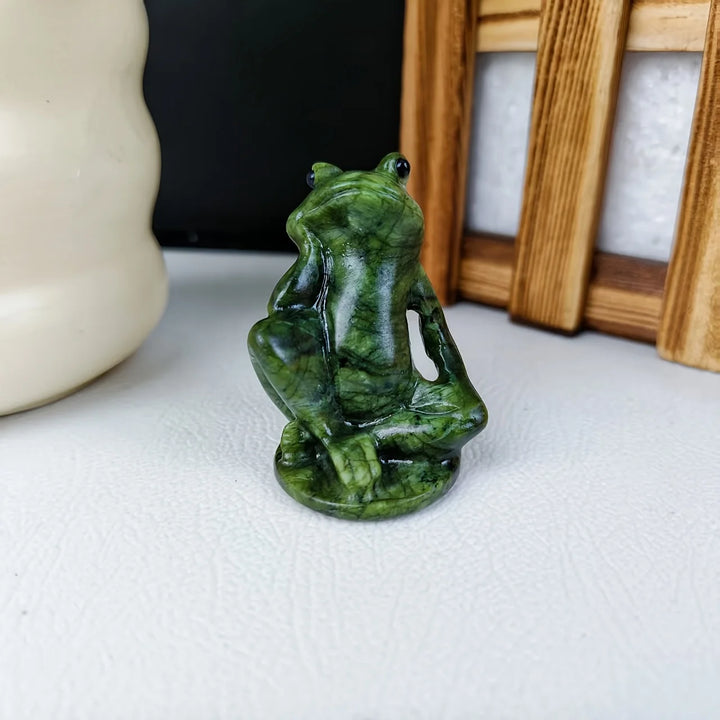 Serpentine Thinking Frog Carving Hand-Carved Crystal