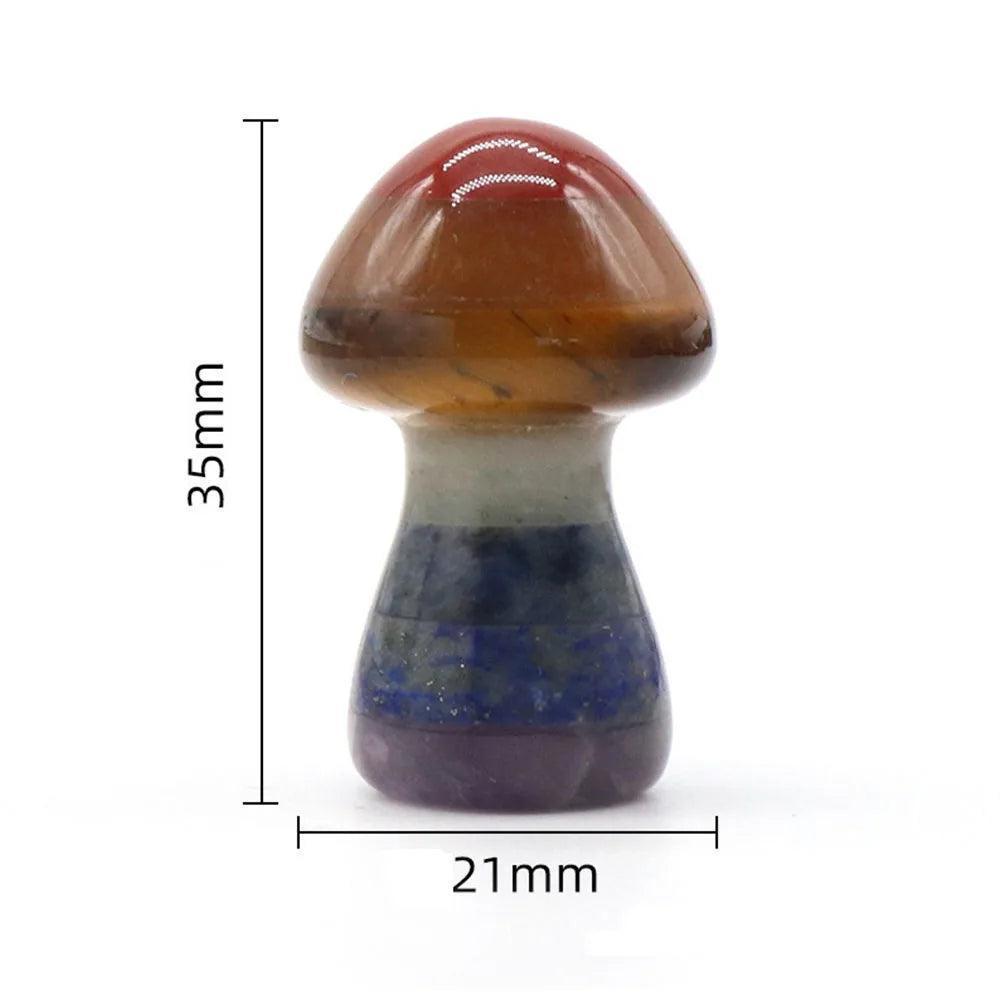 Polished Seven Chakra Crystal Fused mushroom, 35mm tall, with vibrant layers of natural stones for energy work.