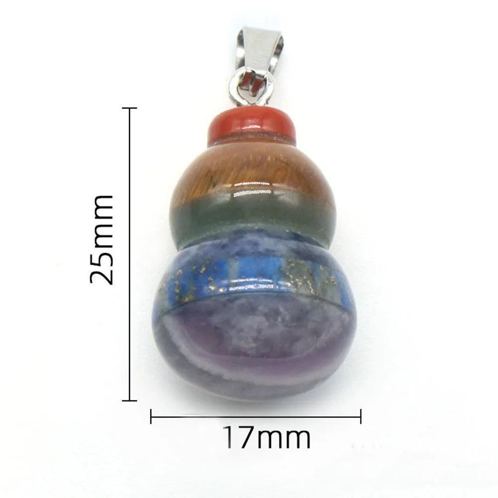 Seven Chakra Crystal Fused Polished Stone Collection pendant, 25mm, with Red Jasper, Tiger Eye, Lapis Lazuli, and Amethyst.
