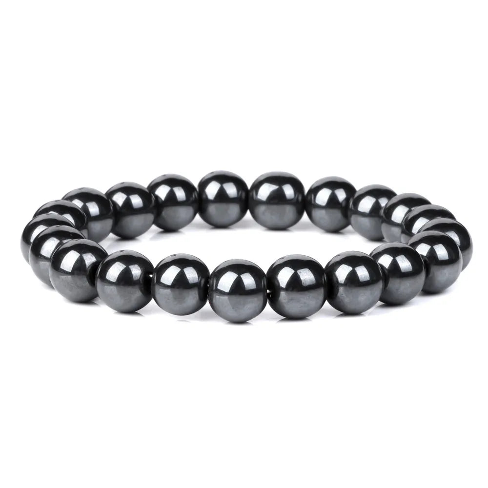 Natural Hematite Bead Bracelet Stretch Bangle Unisex