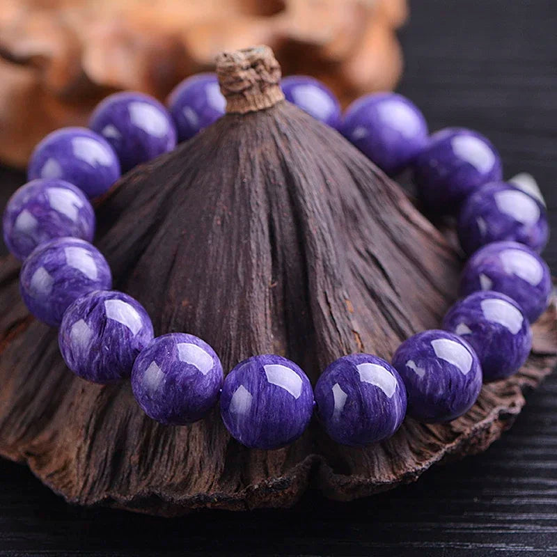 Charoite Beaded Bracelet Natural Stone Round Beads