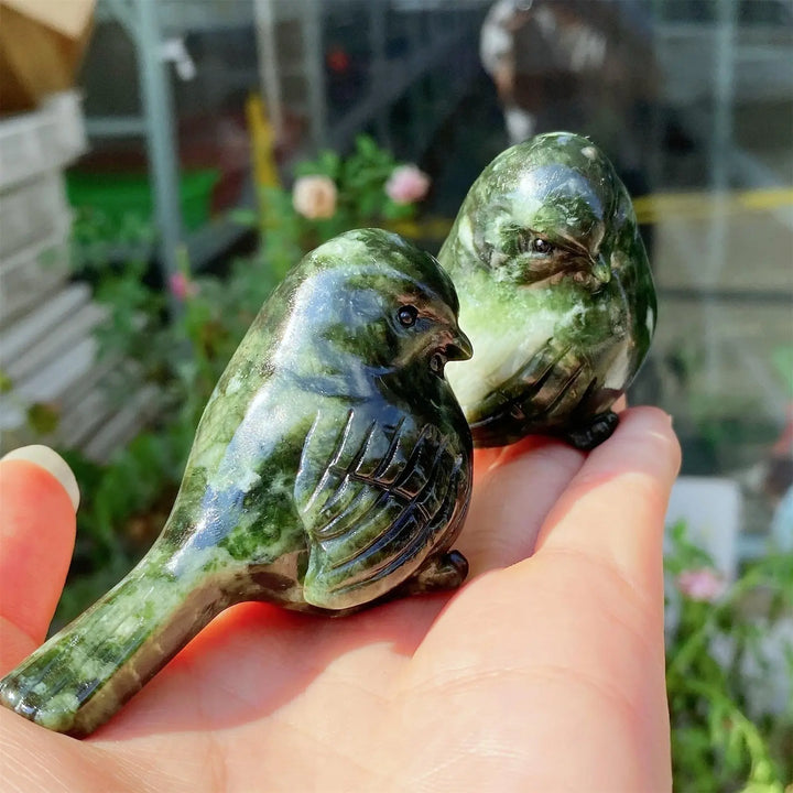 Green Jade Crystal Carved Bird Figurine