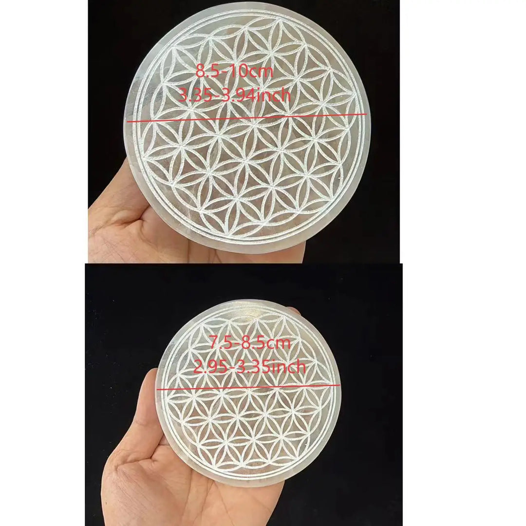 Selenite Crystal Carved Flower of Life Charging Plate