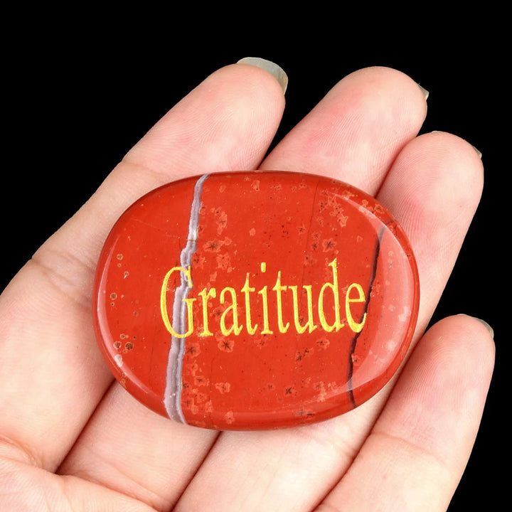 Natural Crystal Engraved Oval Inspirational Word Palm Stone