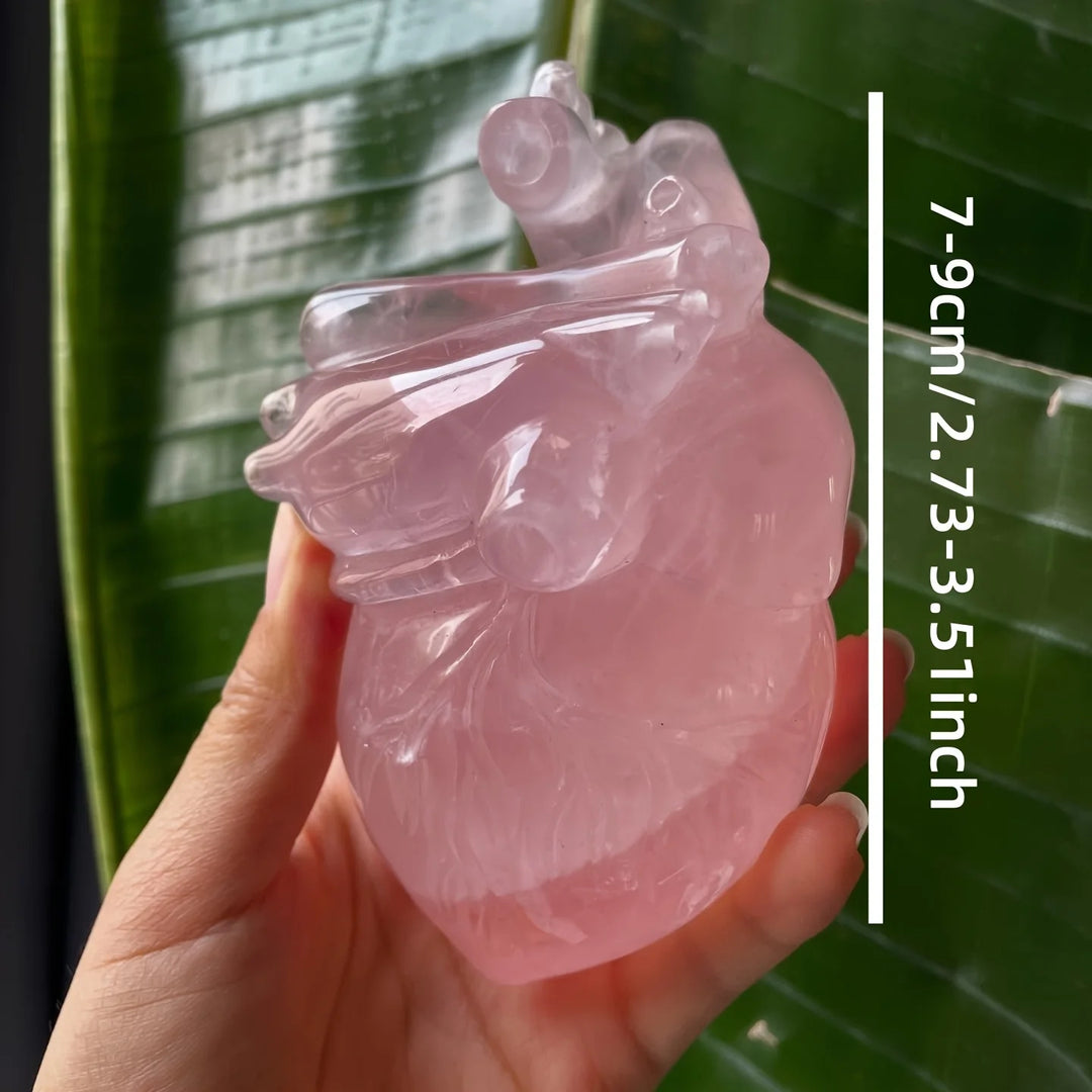 Rose Quartz Crystal Carved Anatomical Heart Sculpture