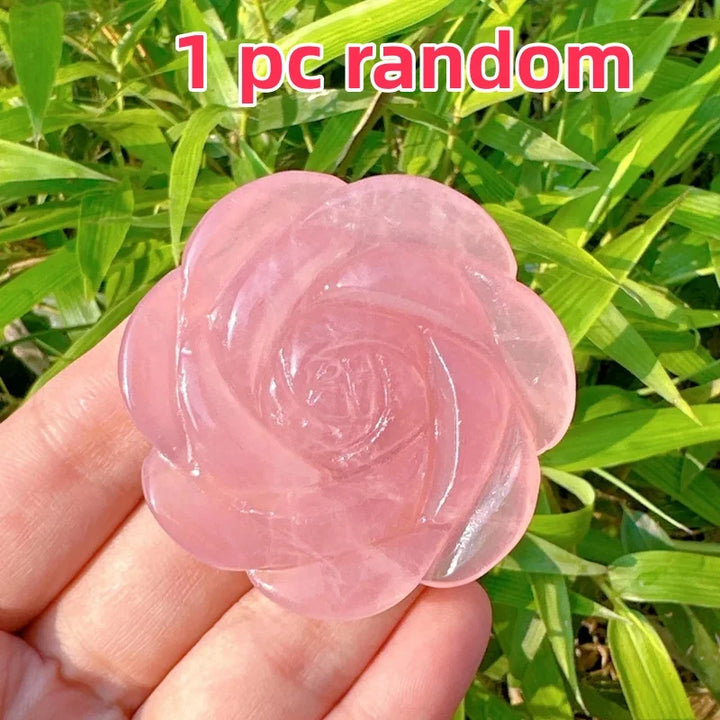 Rose Quartz Crystal Carved Peony Flower Sculptures