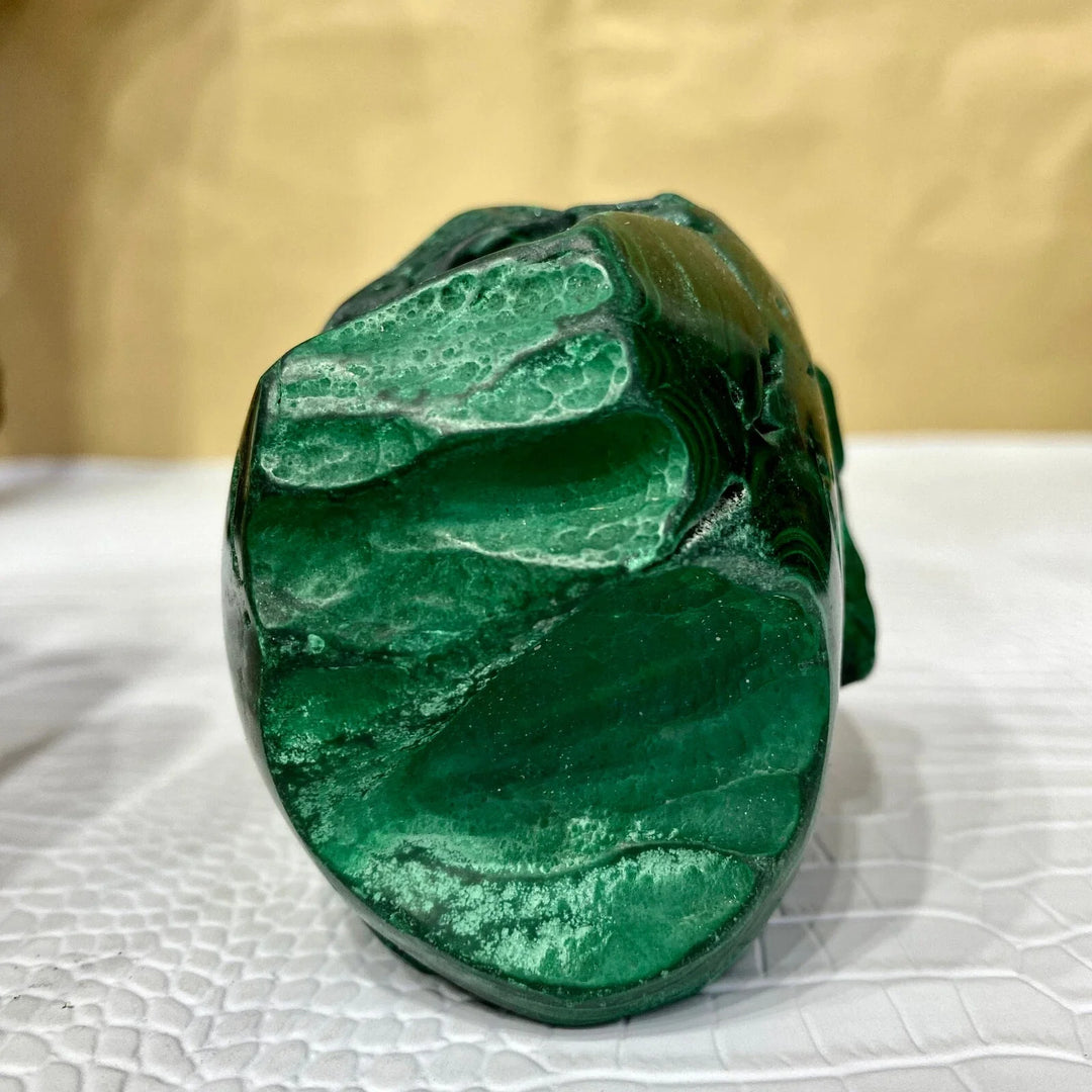 Malachite Crystal Carved Skull with Natural Green Banding