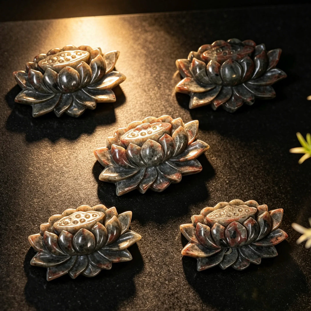 Yooperlite Crystal Carved Lotus Flower Statue Sculpture