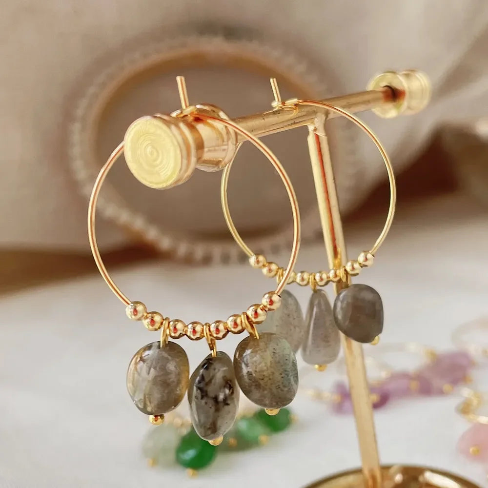 Irregular Crystal Stone Dangle Hoop Earrings for Women